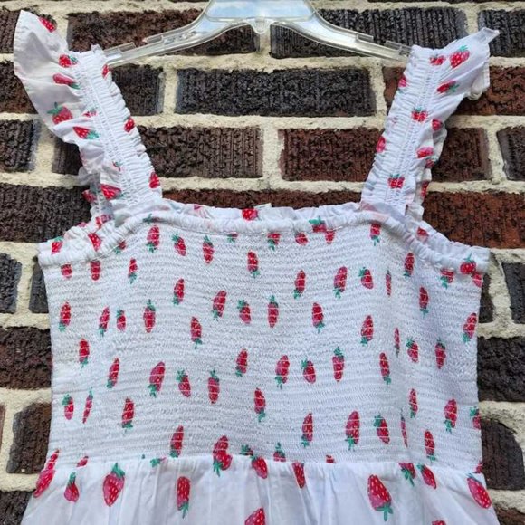 New J Crew Factory strawberry smocked tiered midi dress strawberries - Picture 3 of 10